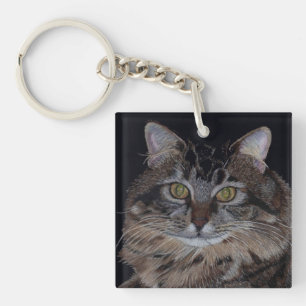 Pretty Maine Coon Kitty Cat Keychain