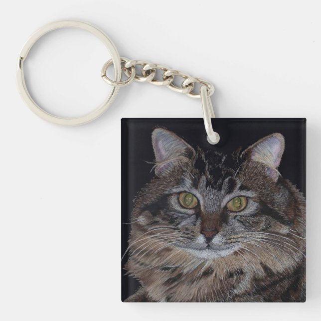 Pretty Maine Coon Kitty Cat Keychain (Front)