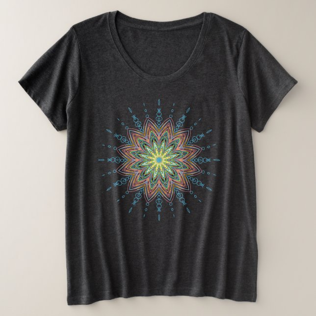 Pretty Mandala Ornate Geometric Design Plus Size T-Shirt (Design Front)