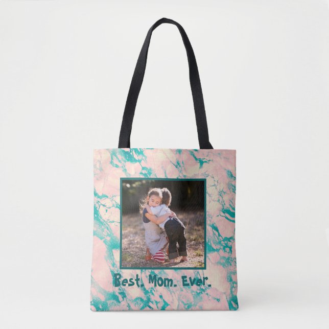 Pretty Marble Best Mum Ever Pink and Blue Tote Bag (Front)