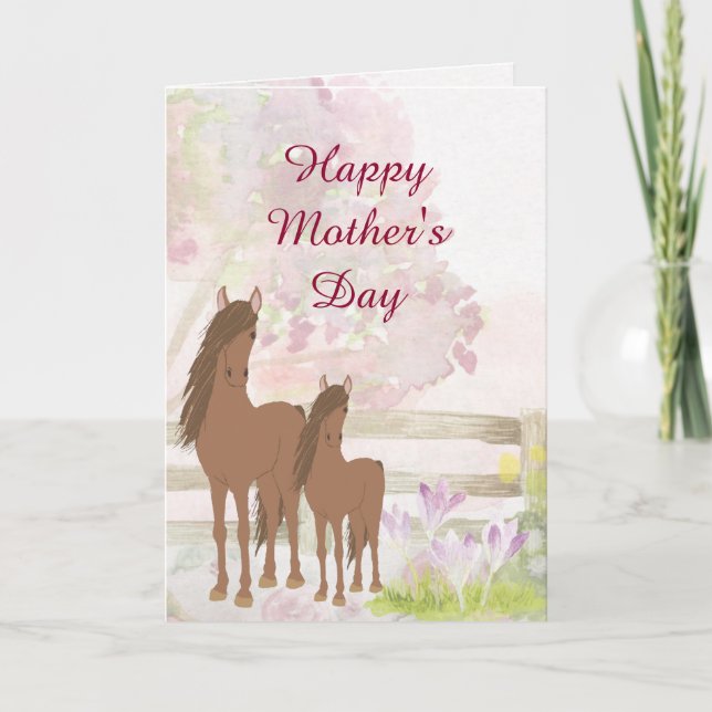 Pretty Mare, Foal and Flowers Horse Mother's Day Card (Front)