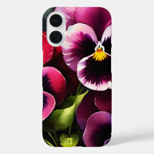 Pretty maroon daek red pansies watercolor painting iPhone 16 case