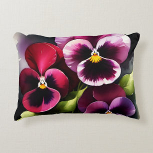Pretty maroon daek red pansies watercolor painting decorative cushion