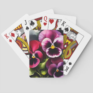 Pretty maroon daek red pansies watercolor painting playing cards