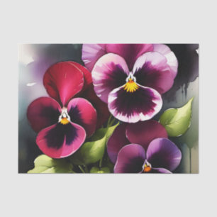 Pretty maroon daek red pansies watercolor painting tissue paper