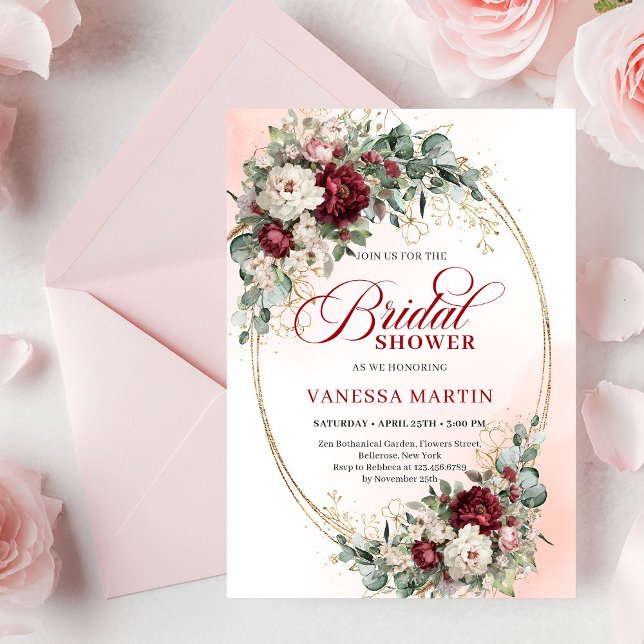 Pretty Marsala Flowers Gold Bridal Shower Invite (Pretty Marsala Flowers Gold Bridal Shower Invite

)