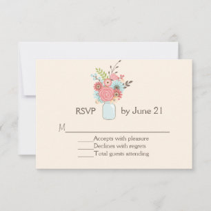 Pretty Mason Jar Floral Wedding RSVP Card