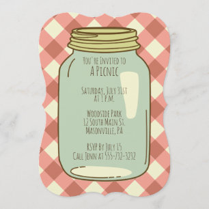 Pretty Mason Jar Picnic Party Invite Gingham