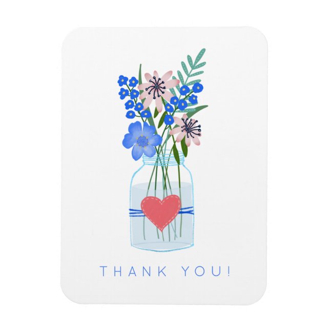 Pretty Masons Jar Heart Floral Thank You Magnet (Vertical)