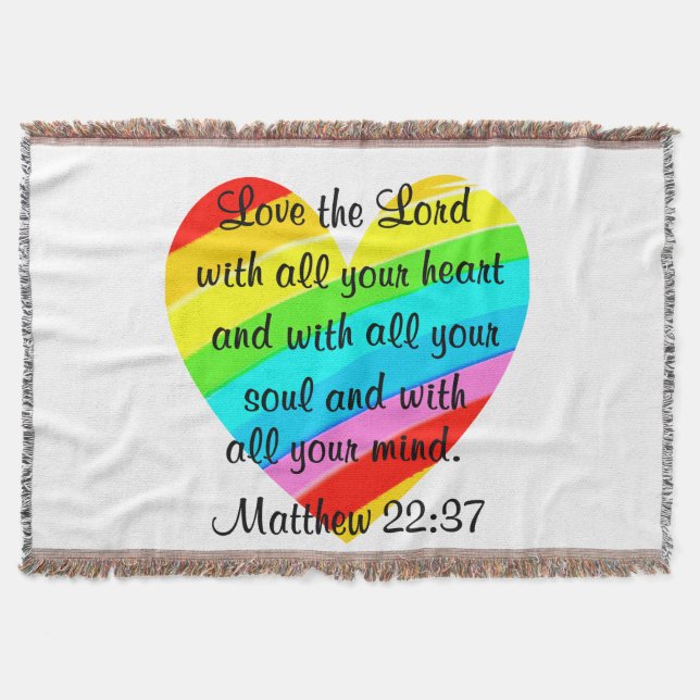 PRETTY MATTHEW 22:37 LOVE HEART DESIGN THROW BLANKET (Front)