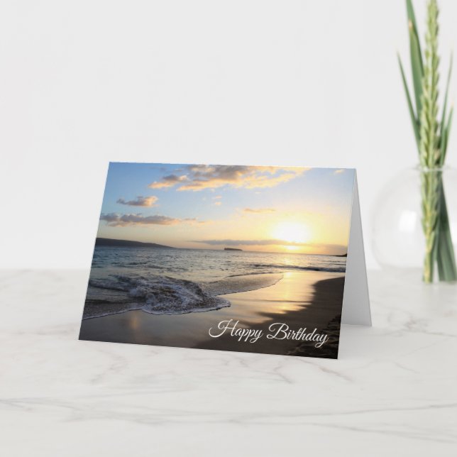 Pretty Maui Beach Sunset Birthday Card (Front)