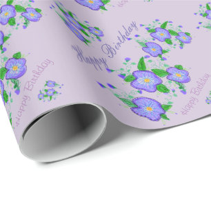 Pretty Mauve Designer Flowered Birthday Paper