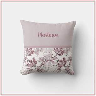 Pretty Mauve Floral and Color Block Cushion