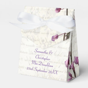Pretty mauve floral flower blossom white wedding favour box