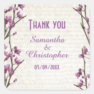 Pretty mauve floral flower thank you square sticker