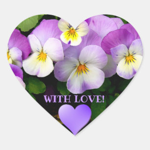 Pretty Mauve Pansies and heart With Love Heart Sticker