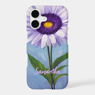 Pretty Mauve Purple Daisy Oil Painting Monogrammed