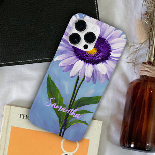 Pretty Mauve Purple Daisy Oil Painting Monogrammed Case-Mate iPhone 14 Pro Max Case