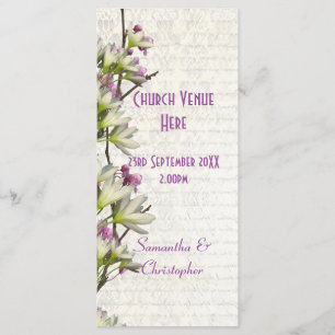 Pretty mauve white floral church wedding program programme