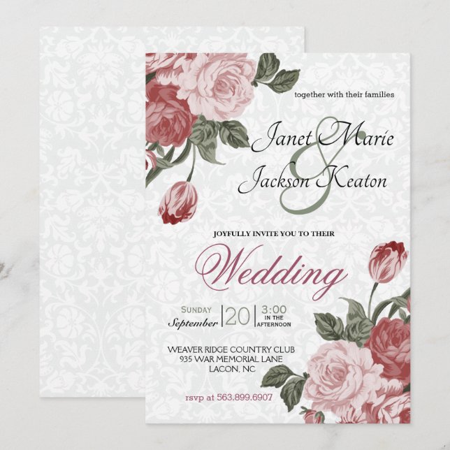 Pretty Mavue Wedding Flowers Invitation (Front/Back)