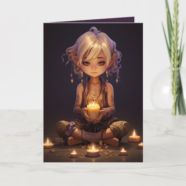 Pretty Meditating Yoga Girl Purple Gold Birthday Card (Front)