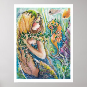 Pretty Mermaid and Sea Horse Poster