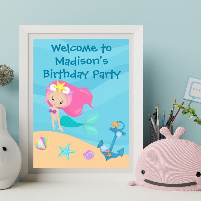 Pretty Mermaid Birthday Party Custom Kids Poster (Creator Uploaded)