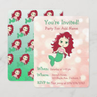 Pretty Mermaid Birthday Party Invitations