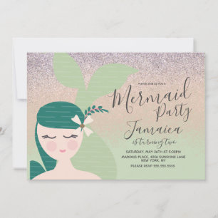Pretty Mermaid Faux Glitter Birthday Invitation