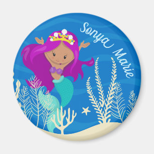 Pretty Mermaid Girl Blue Ocean Monogram Magnet