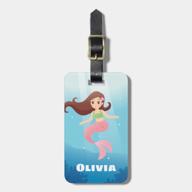 Pretty Mermaid Girl Name Luggage Tag (Front Vertical)