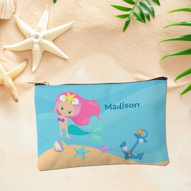Pretty Mermaid Girl Personalised Kids Beach Accessory Pouch (Creator Uploaded)