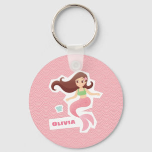 Pretty Mermaid Girl Wave Pattern Pink Keychain