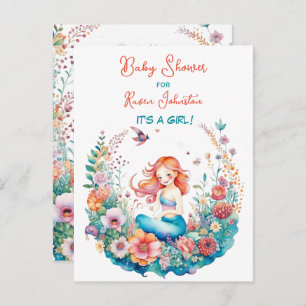 Pretty Mermaid Girl's Baby Shower Invitations
