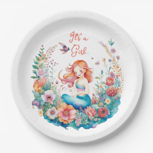Pretty Mermaid Girl's Baby Shower It's a Girl Paper Plate