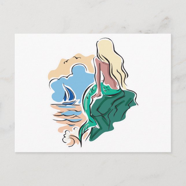 pretty mermaid sitting on rock postcard (Front)