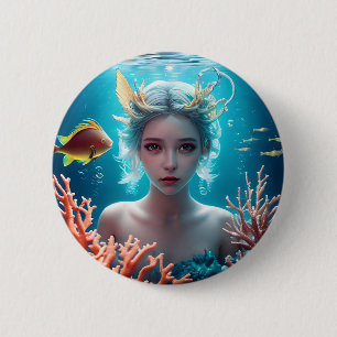 Pretty Mermaid Under the Water 6 Cm Round Badge