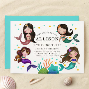 Pretty Mermaids Under the Sea Girls Birthday Invitation