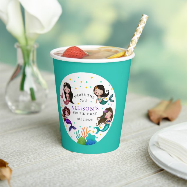Pretty Mermaids Under the Sea Girls Birthday Party Paper Cups (Insitu)