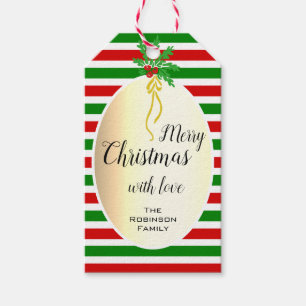 Pretty Merry Christmas Design Gold with Mistletoe Gift Tags