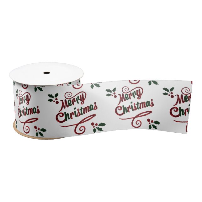 Pretty Merry Christmas Script Satin Ribbon (Spool)