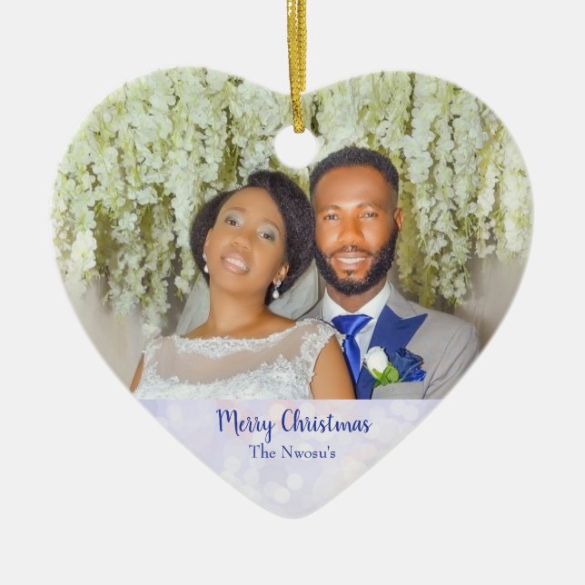 Pretty Merry Christmas Wedding Photo  Ceramic Tree Decoration (Front)