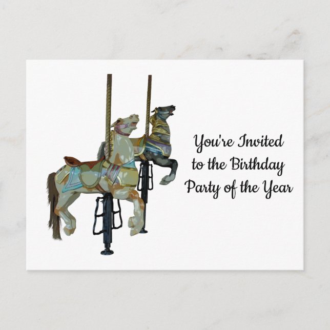 Pretty Merry Go Round Carousel Horses Birthday Postcard (Front)
