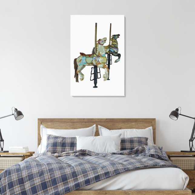 Pretty Merry Go Round Carousel Horses Canvas Print (Insitu(Bedroom))