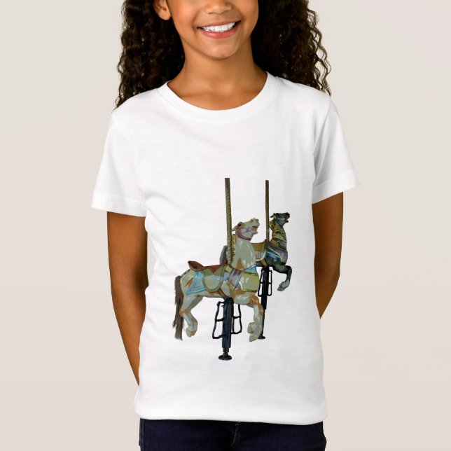 Pretty Merry Go Round Carousel Horses Girl's T-Shirt (Front)