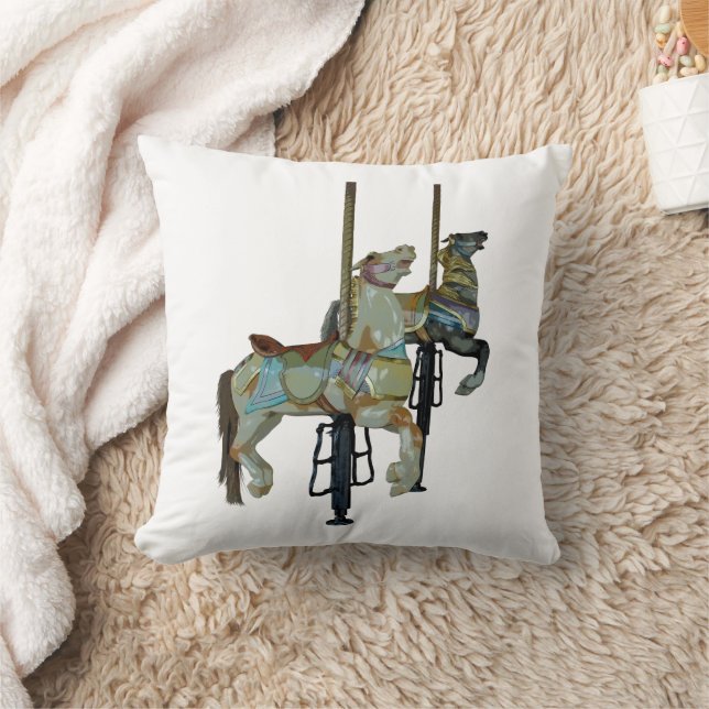 Pretty Merry Go Round Carousel Horses Throw Pillow (Blanket)