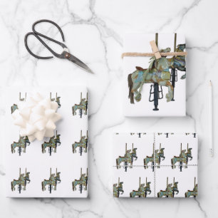 Pretty Merry Go Round Carousel Horses Wrapping Paper Sheet