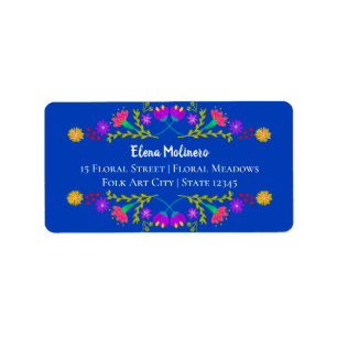 Pretty Mexican Fiesta Folk Art Royal Blue Address Label