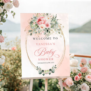 Pretty Minimal Blush Floral Baby Shower Welcome Poster