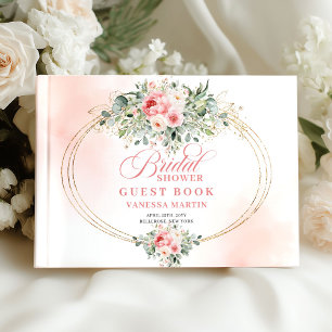 Pretty Minimal Blush Floral Gold Bridal Shower Guest Book
